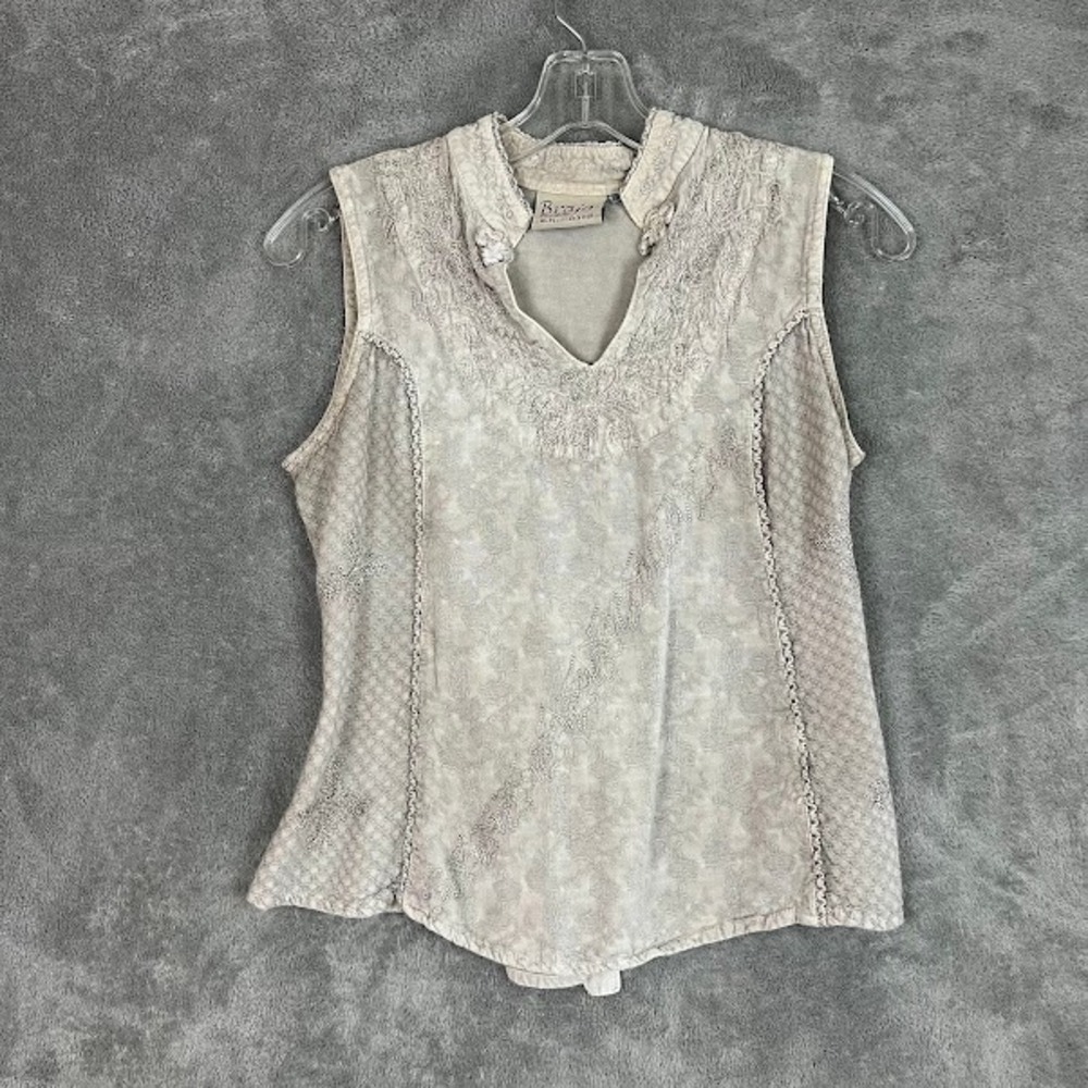 Vintage Braza Blouse Women's M Viscose Tie Back Embroidered Boho Cottagecore